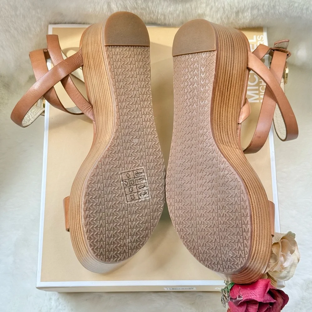 New with tags MICHAEL KORS JALITA CHARM platform SANDAL color, “Luggage”Leather - Picture 8 of 16